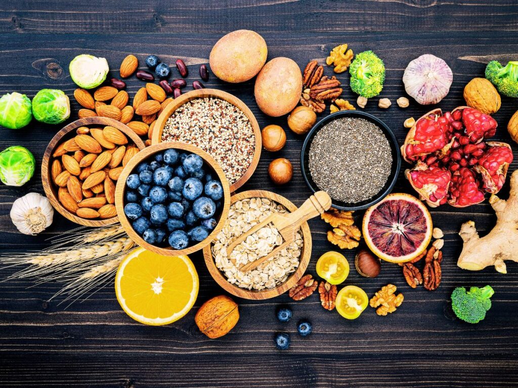 Healthy unprocessed foods - a mix of seeds and fruits