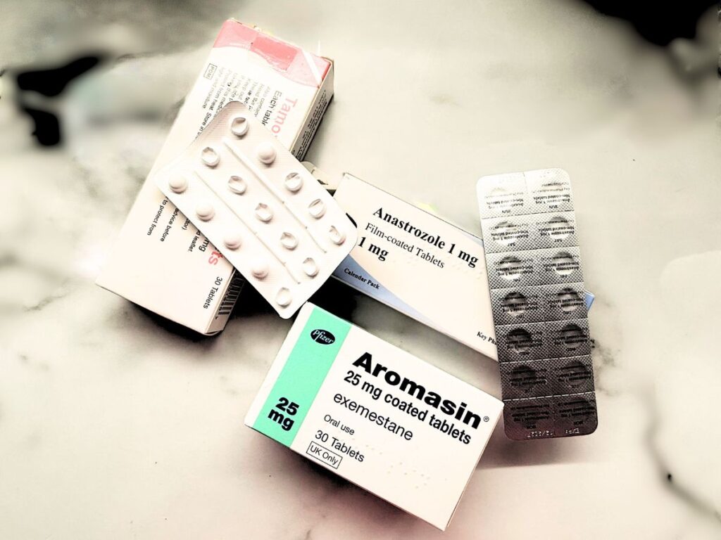 A picture of several types of medication used to prevent breast cancer recurrence